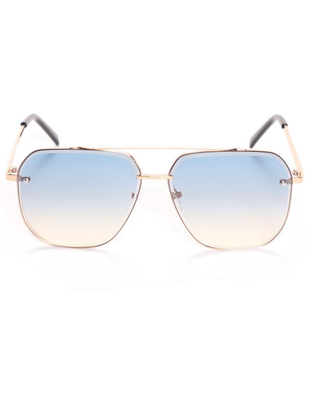 Fashion Nova Gold Frame Blue-to-Cream Gradient Aviator Sunglasses